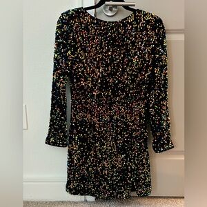 NWT (M) Bella Barnett Sequin Mini Dress Low Back Long Sleeve Cocktail Multicolor
